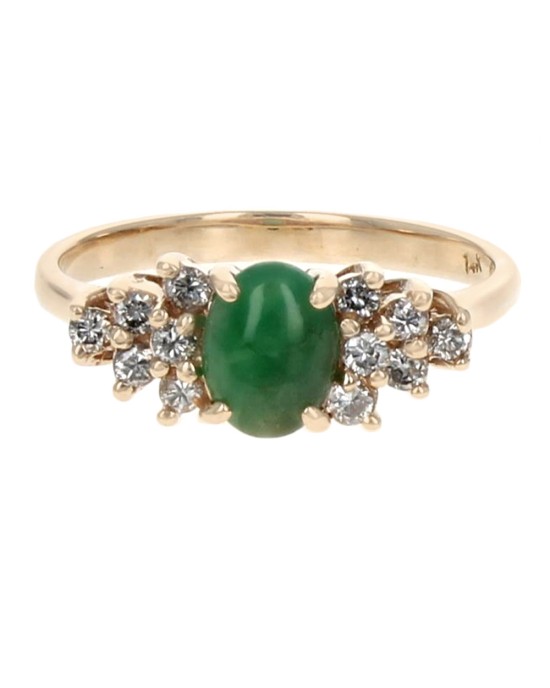 Green Jadeite and Diamond  Ring